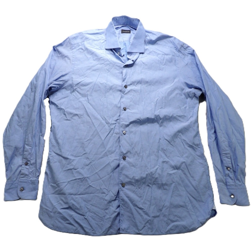Ermenegildo Zegna Dress Shirt Men Light Blue Long Sleeve Cotton Button Up XL Top